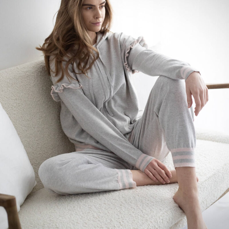 Alternative view of Adelita Hoodie - Pale Grey Marl/Pink Calico