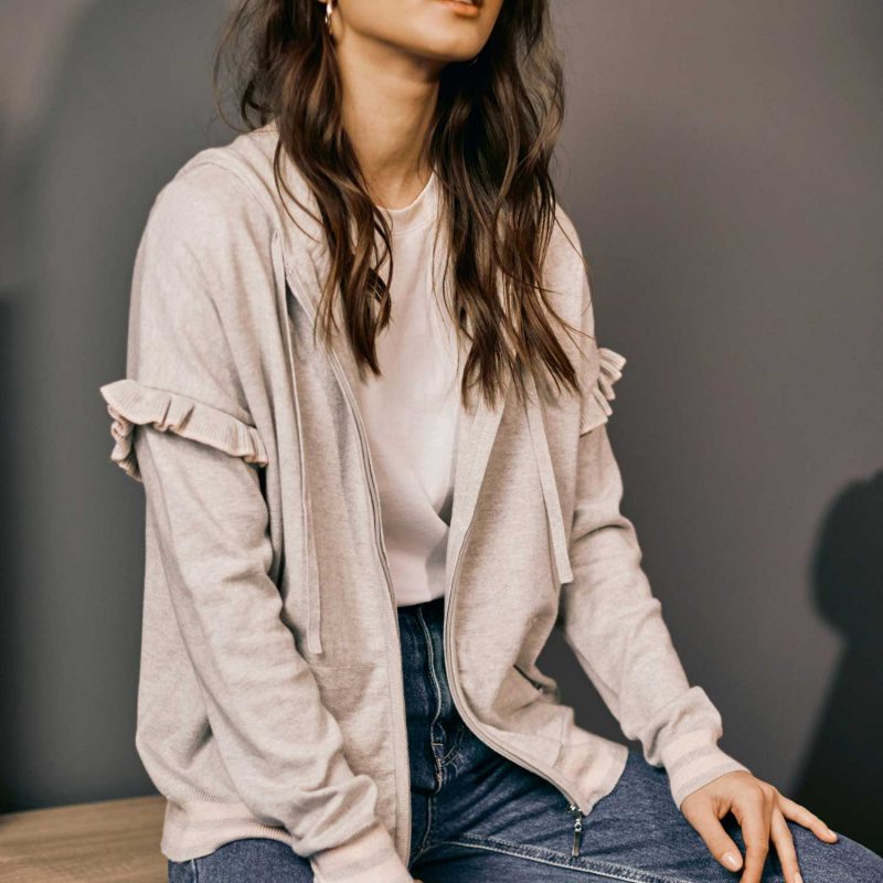 Adelita Hoodie - Pale Grey Marl/Pink Calico