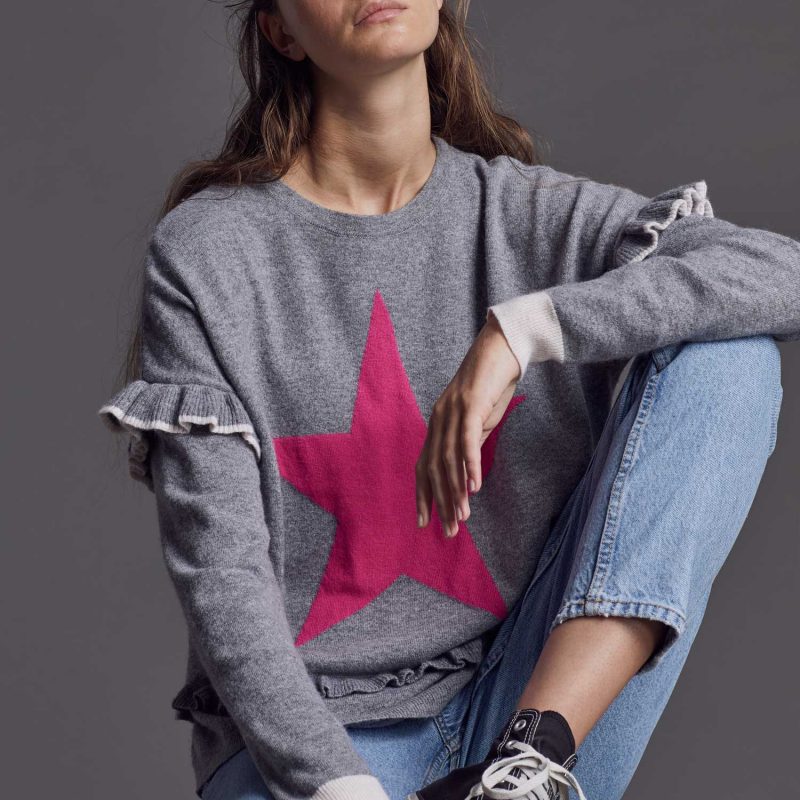Freya 'Star' Jumper - Grey Marl/Hot Pink