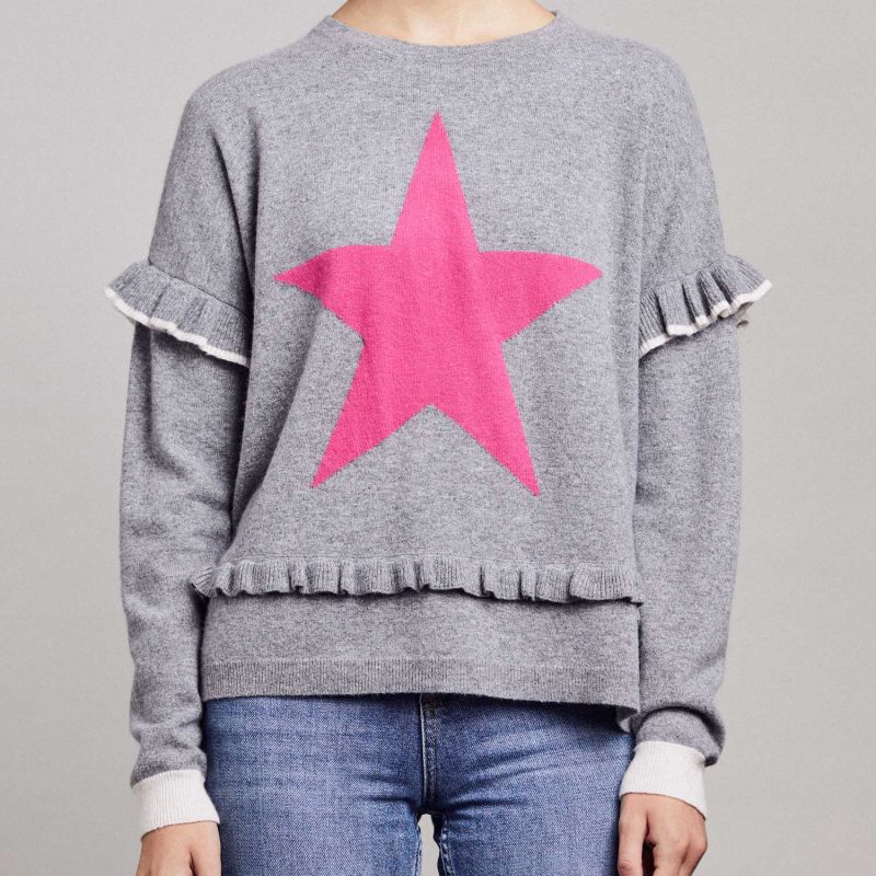 Alternative view of Freya 'Star' Jumper - Grey Marl/Hot Pink