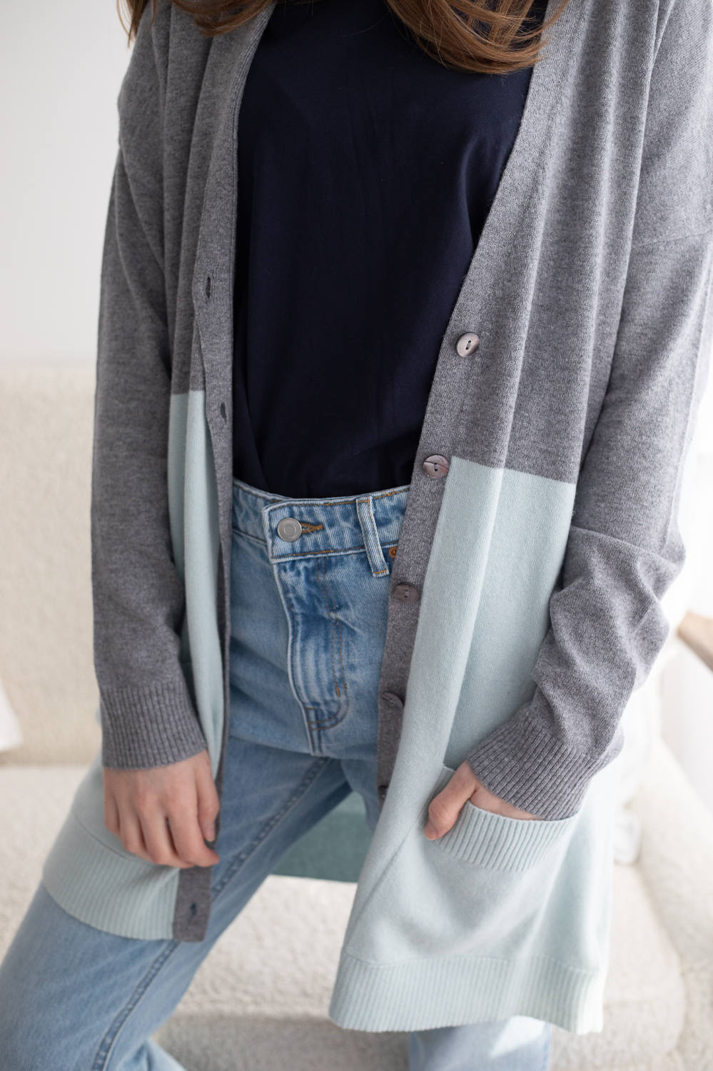 Amelie Cardigan - Grey Marl/Duck Egg - Image 3